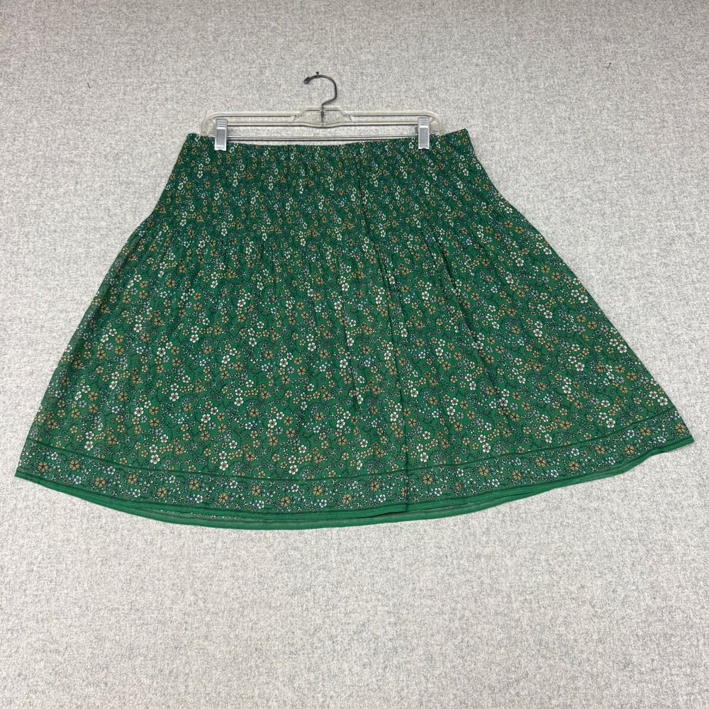 Max Studio | Smocked Floral Pleated Skirt | XL | Green | Lined Elastic Waist